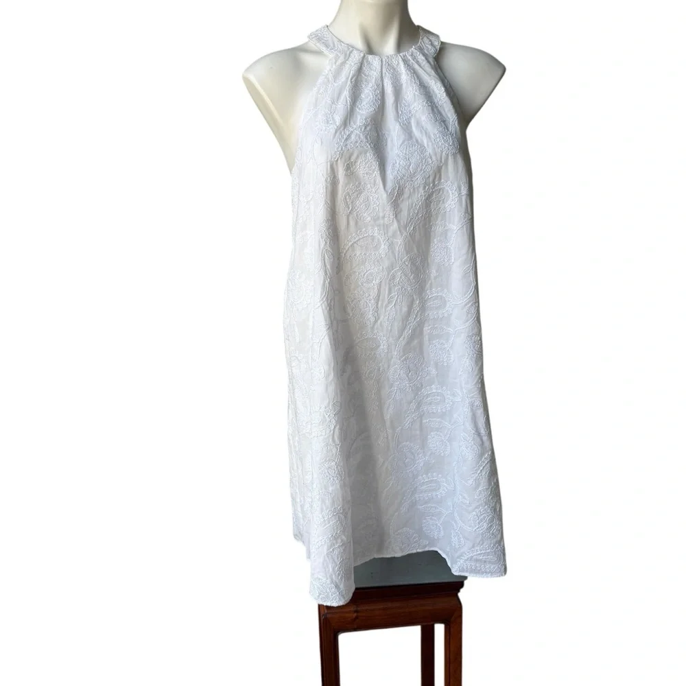 NWT, Loft White Embroidered Halter Swing Dress, Sz M - Picture 9 of 16